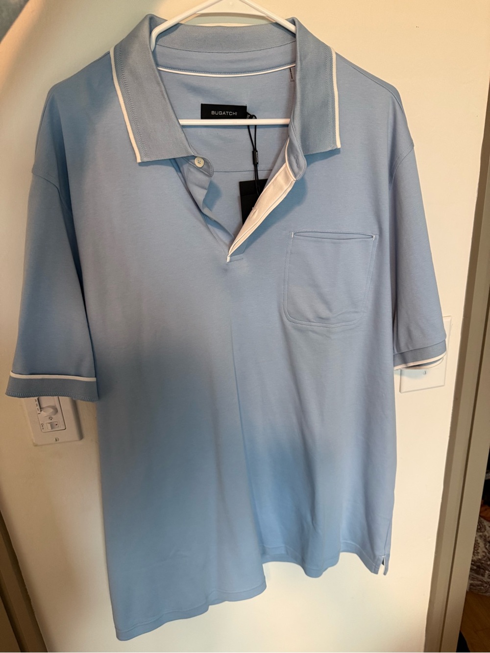 Bugatchi Pale Blue Polo with White Trim and Chest Pocket
